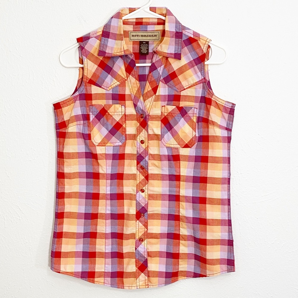 Bit & Briddle Plaid Sleeveless Pearl Snap